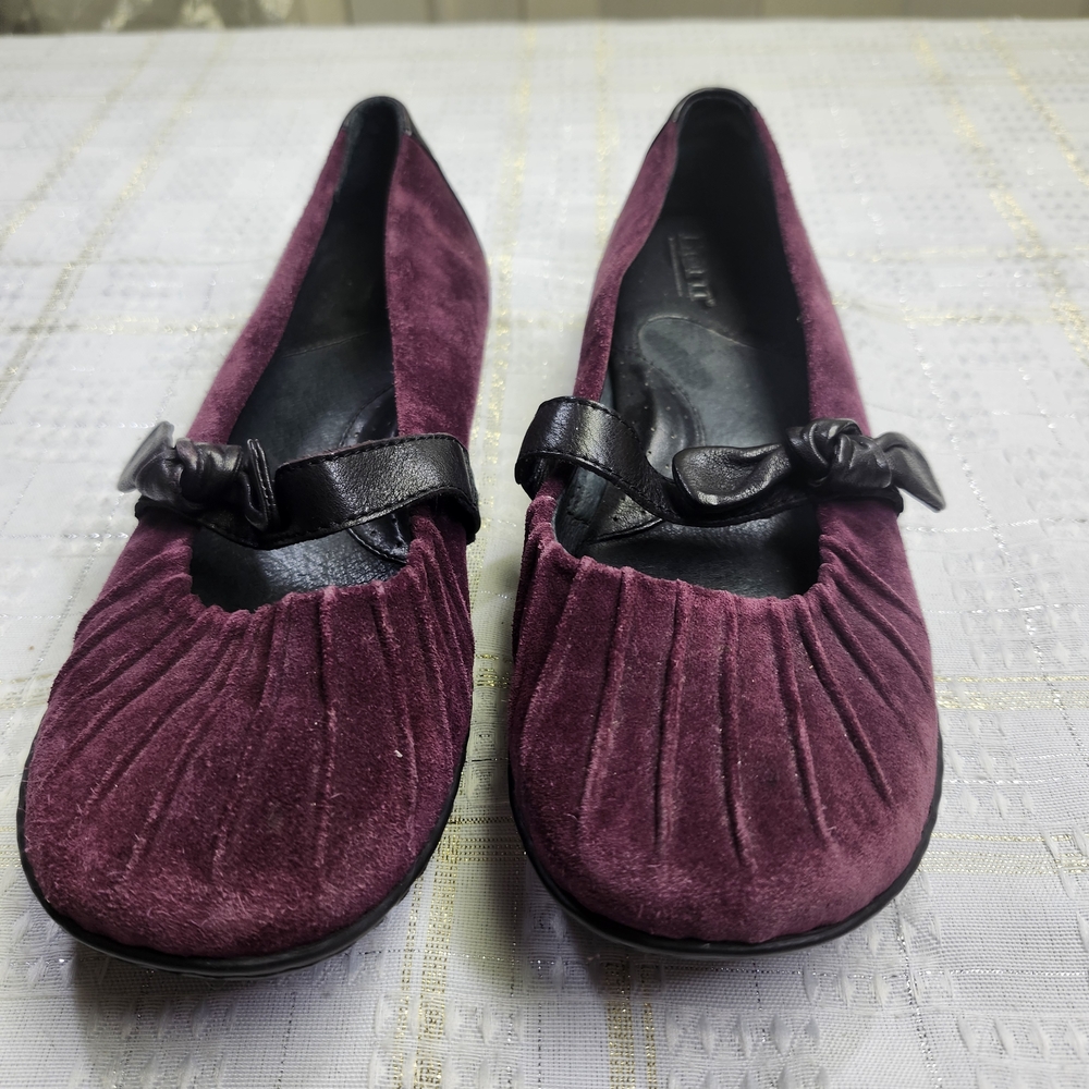 Born Women's Plum Suede Flats with Black Strap Detail